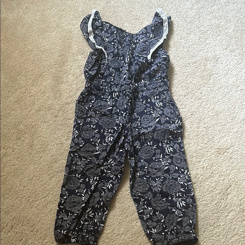 Floral Kids One Piece Jumpsuit - Navy and White